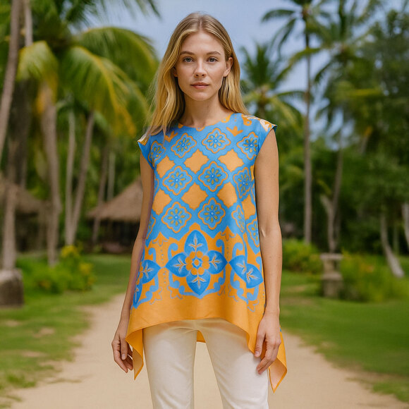 LA DOUBLEJ San Carlo Printed 100% Silk Twill Satin Scarf Top in Multi Size S - Picture 1 of 15